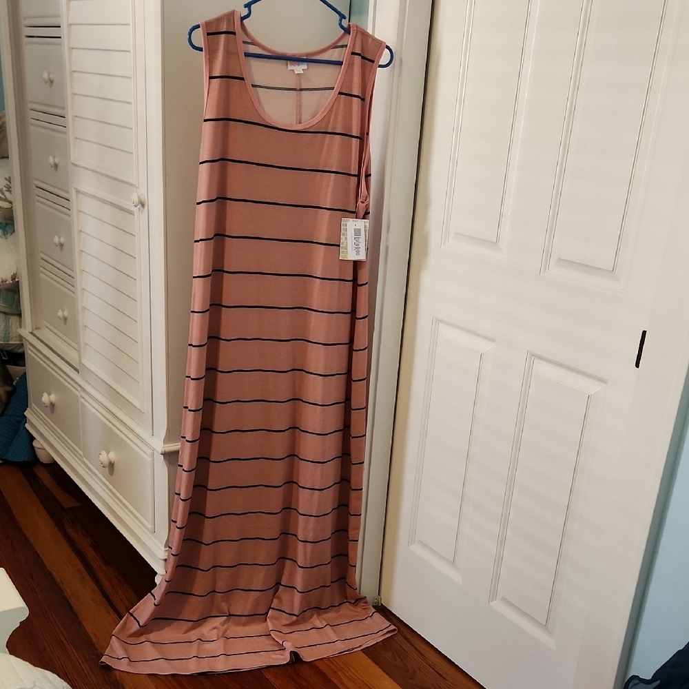 LuLaRoe Pink and Blue Striped Maxi Dress